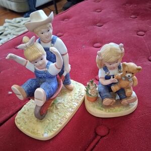 Charming Figurine Set with Children and Teddy Bear